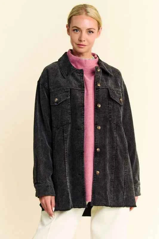Davi & Dani Washed Corduroy Raw Hem Button Up Jacket 0d002b28-75ff-424c-8f75-f8ad1e628ba9-Max