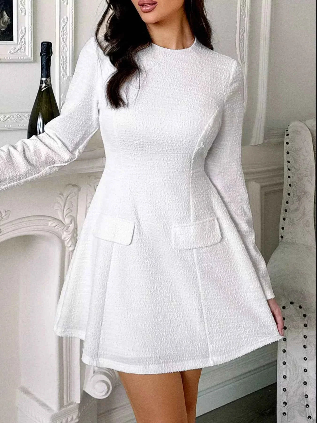 Cutout Back Long Sleeve Mini Dress White 0d0491cf-acc2-4f80-8f01-7d69c260efeb-Max-Origin