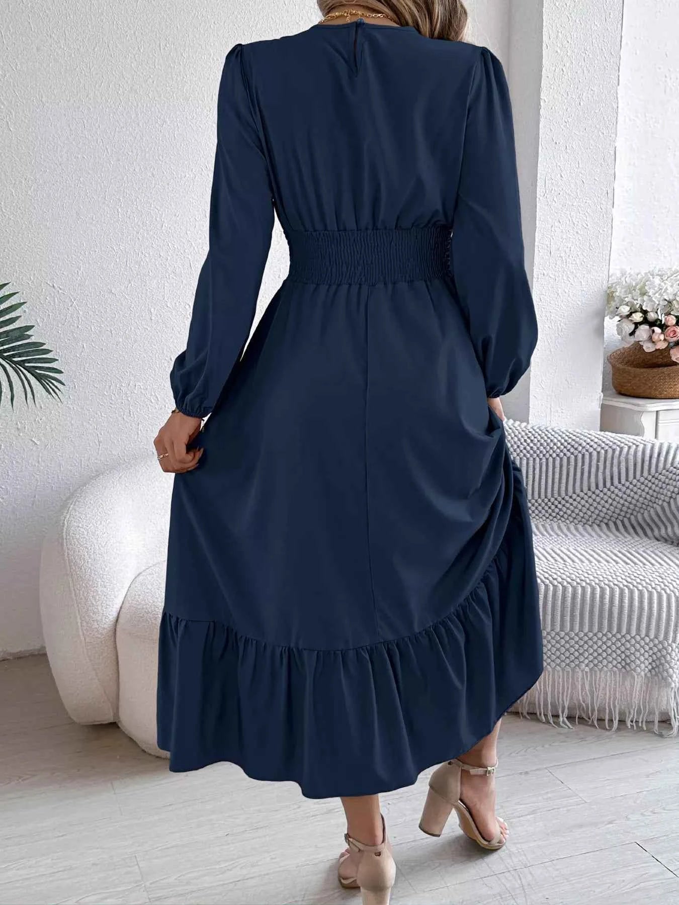 Round Neck Balloon Sleeve Tiered Dress 0d1857d469864bb19c2071d910b6a1de-Max-Origin