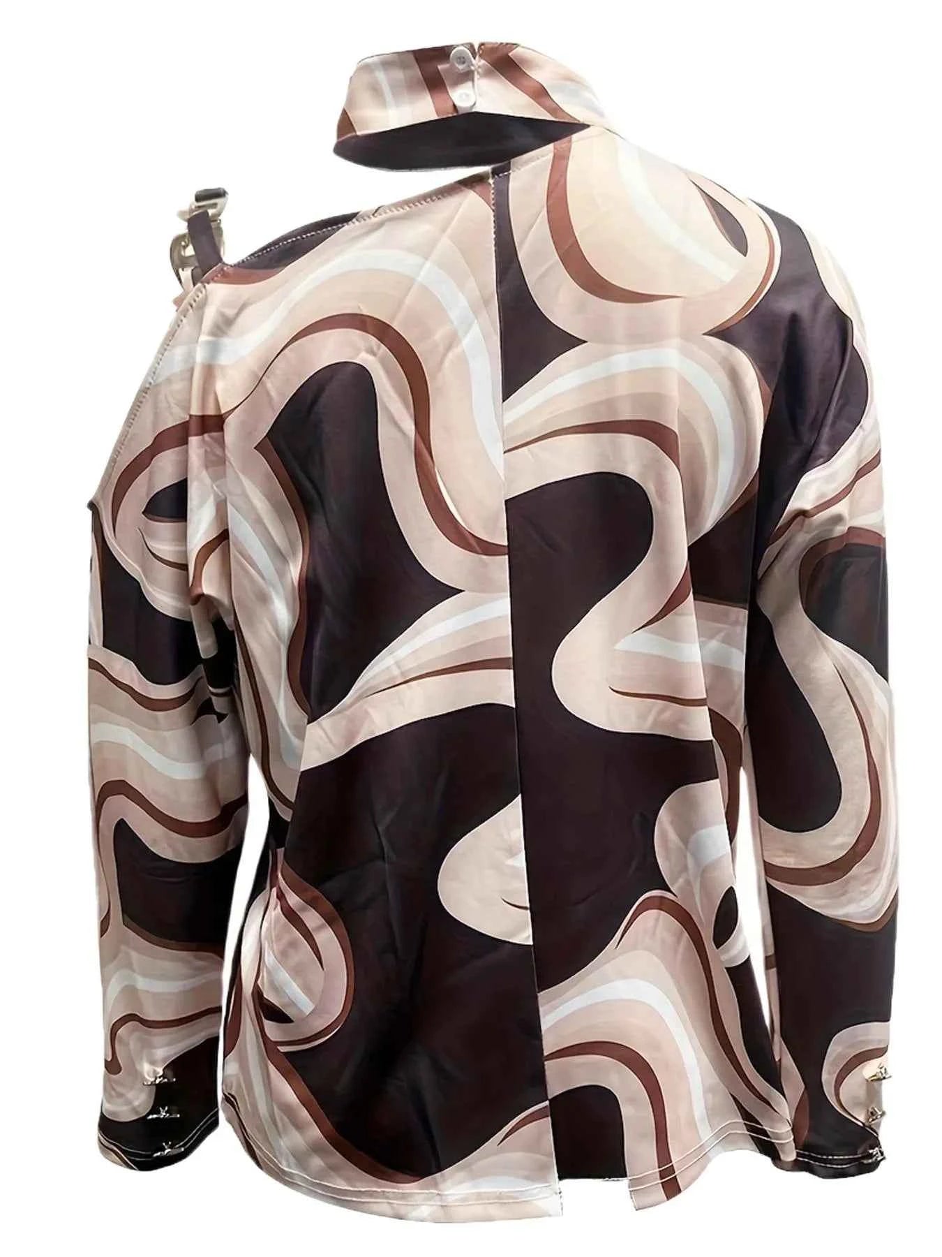 Cutout Abstract Print Mock Neck Blouse 0d1bb123-4d71-4fbc-b840-3c2e4b91b9f2-Max-Origin