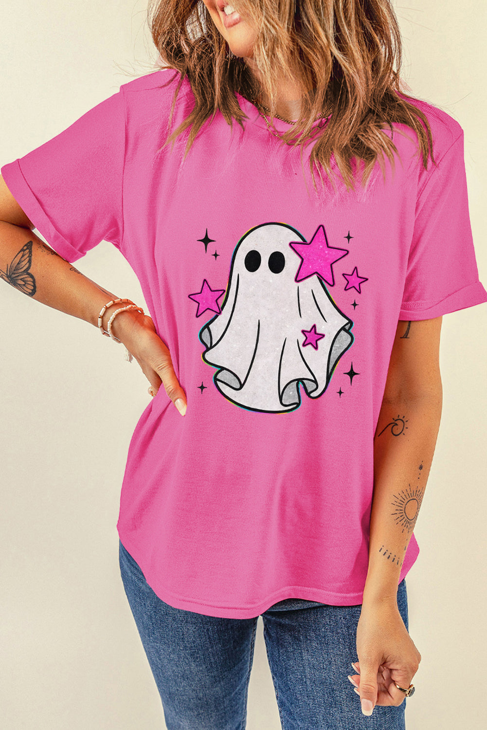 Sachet Pink Ghost Heat Transfer Printing Halloween T Shirt 0d2141940dccdd6a