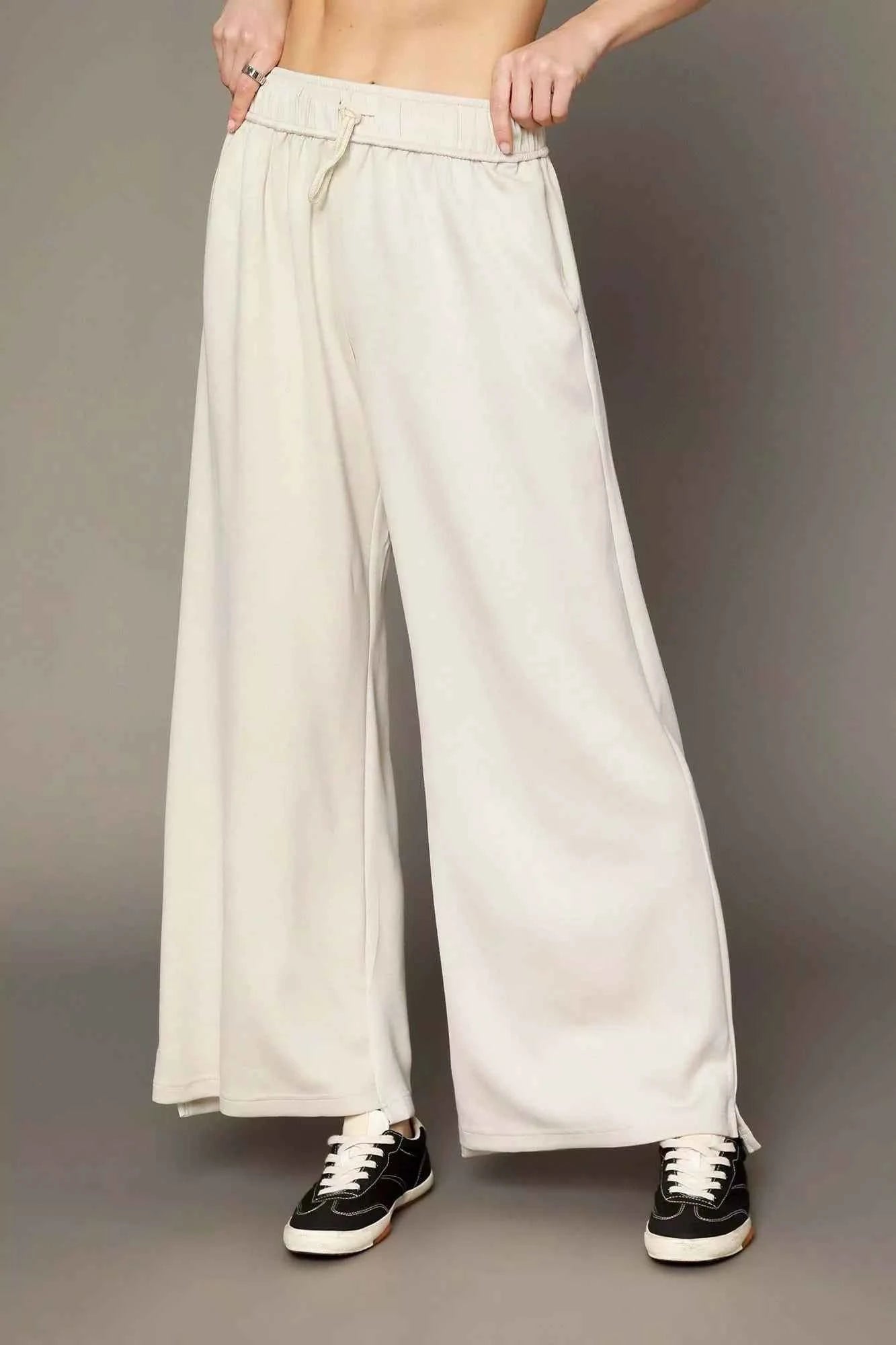 Umgee Elastic Drawstring Waistband Wide Leg Pants ECRU 0d2155df-fda5-4f50-8aab-ebe452ec9f4d-Max-Origin