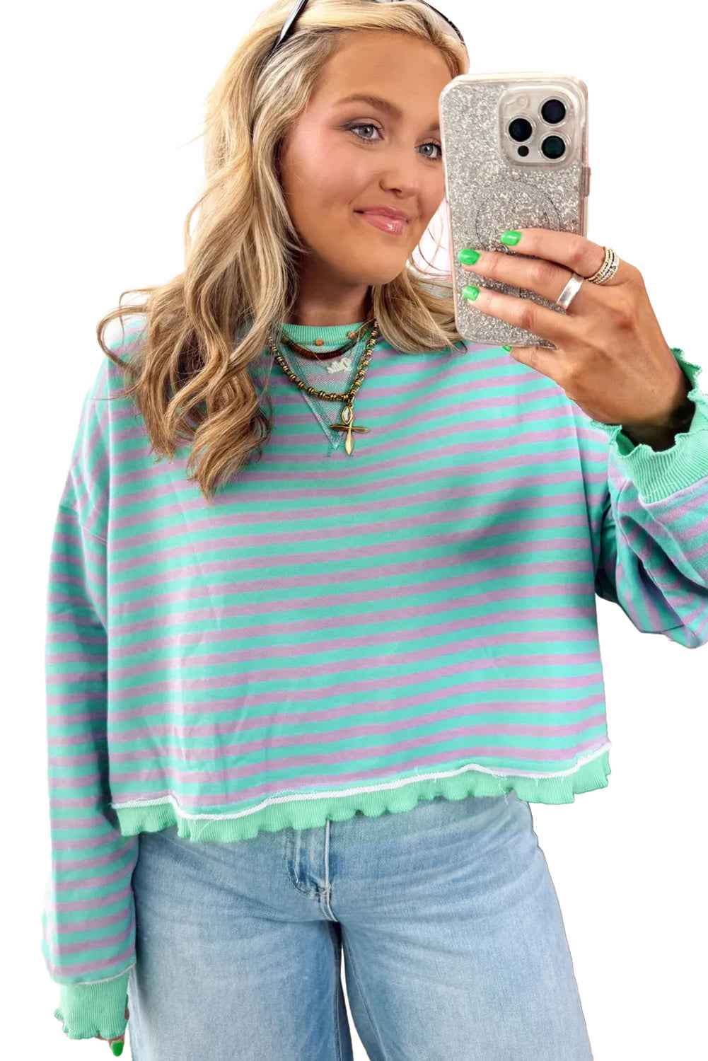 Red Stripe Exposed Seam Contrast Ribbed Trim Oversize Sweatshirt 0d22fb54de576259