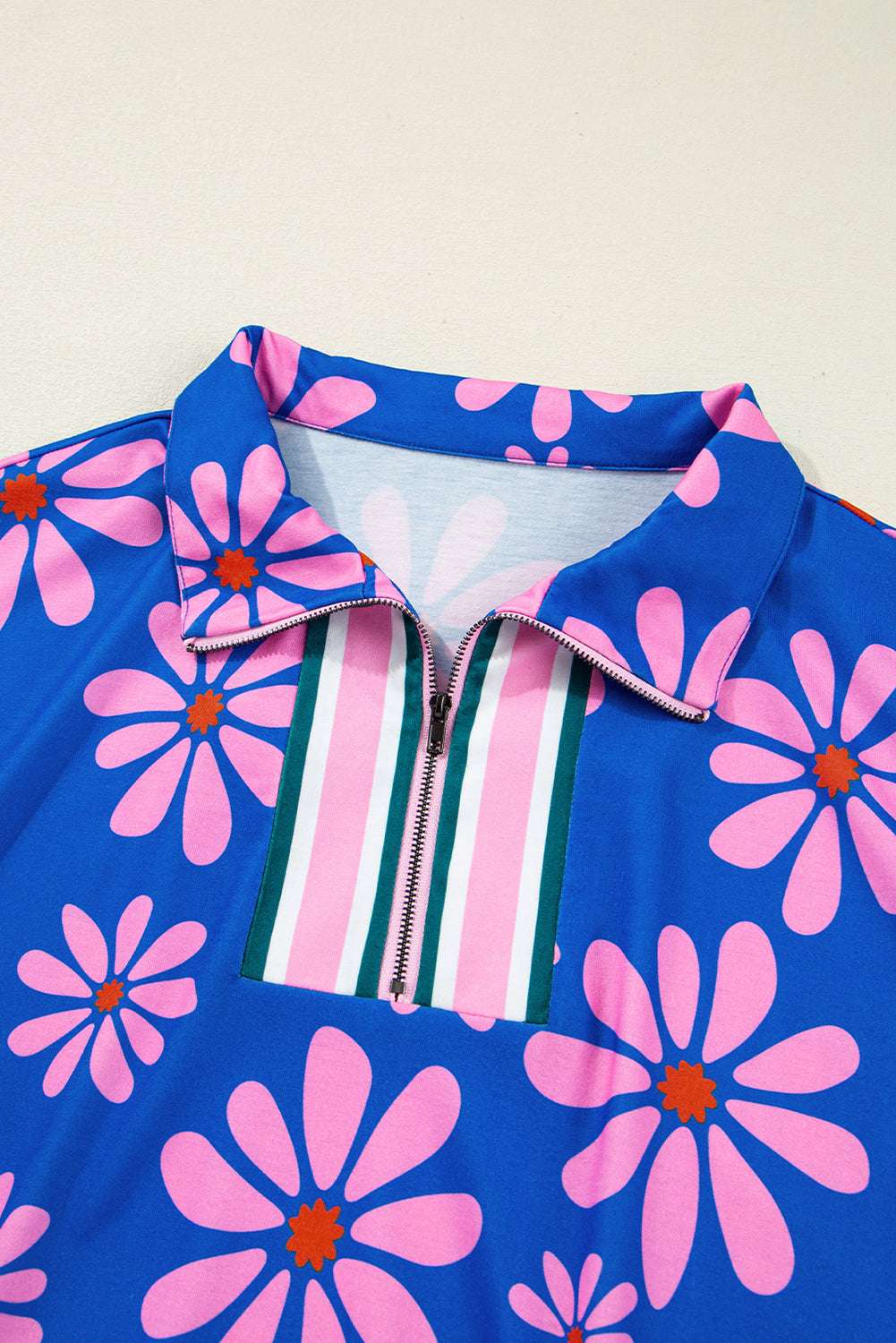 Purple Pop of Color Quarter Zip Collar Drawstring Waist Floral Mini Dress 0d25b598a6c0e25e-_6