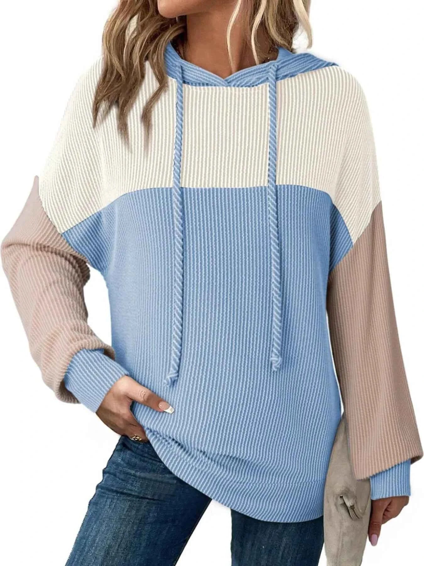 Drawstring Color Block Long Sleeve Hoodie 0d27027c6f90448f83040d1bc062910a-Max-Origin