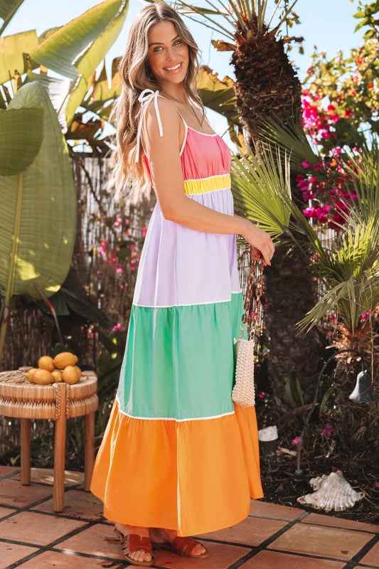 Colorblock Self-Tie Straps Pocketed Maxi Dress 0d27a113-2378-4456-9671-2b521dde94c1