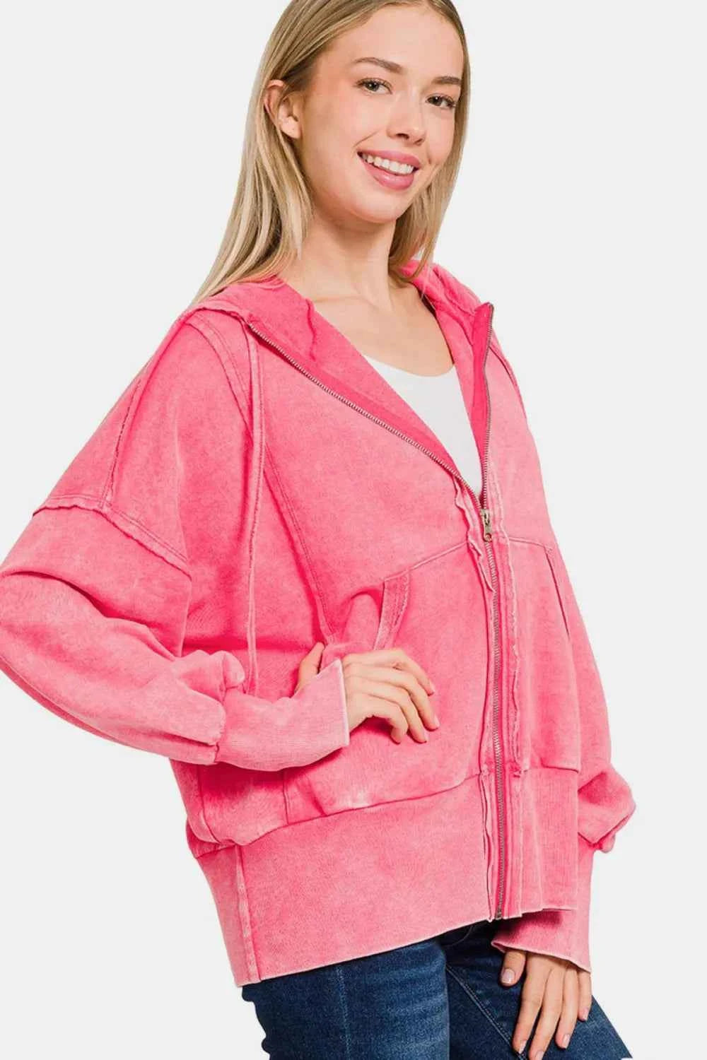 Zenana Acid Washed French Terry Zip-Up Hoodie with Pockets 0d2ba6d7-8139-413a-9eee-12cf4079bb23-Max
