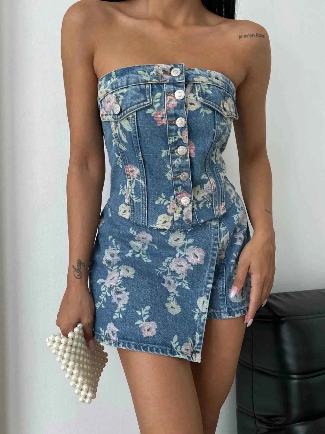 Floral Print Strapless Top and Skort Denim Set Denim Blue 0d311225b7eb4b8392d5f390ad9ecba7-Max-Origin