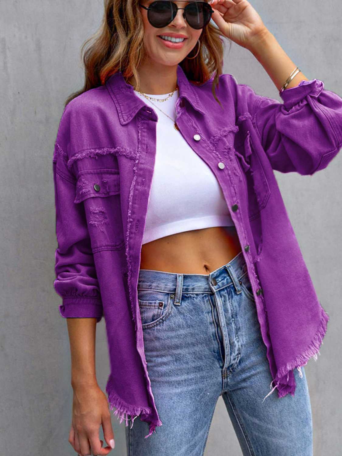 Distressed Drop Shoulder Denim Jacket 0d32559d3c454e439f8f5b3415825b62-Max