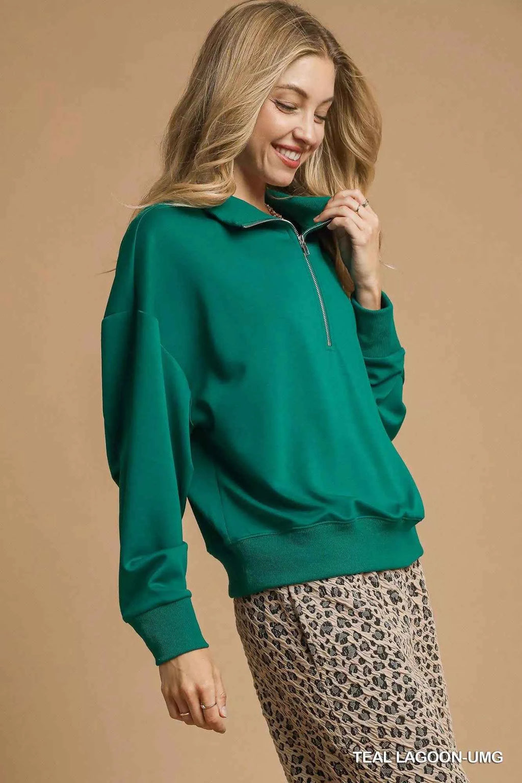Umgee Half Zip Drop Shoulder Sweatshirt 0d32b1b2-f01c-42f4-8659-46b91417769b-Max-Origin