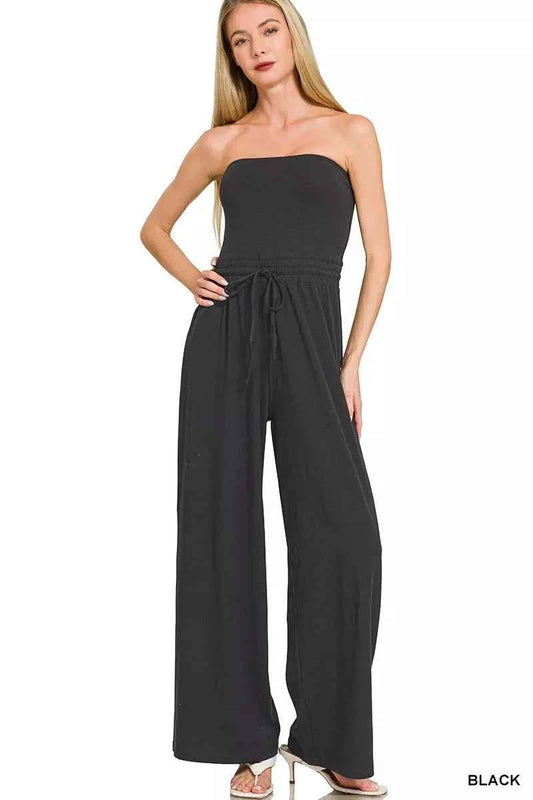 Zenana Tube Top Jumpsuit with Drawstring Waist BLACK 0d35558f2648412bb0169333c359fee3-Max-Origin