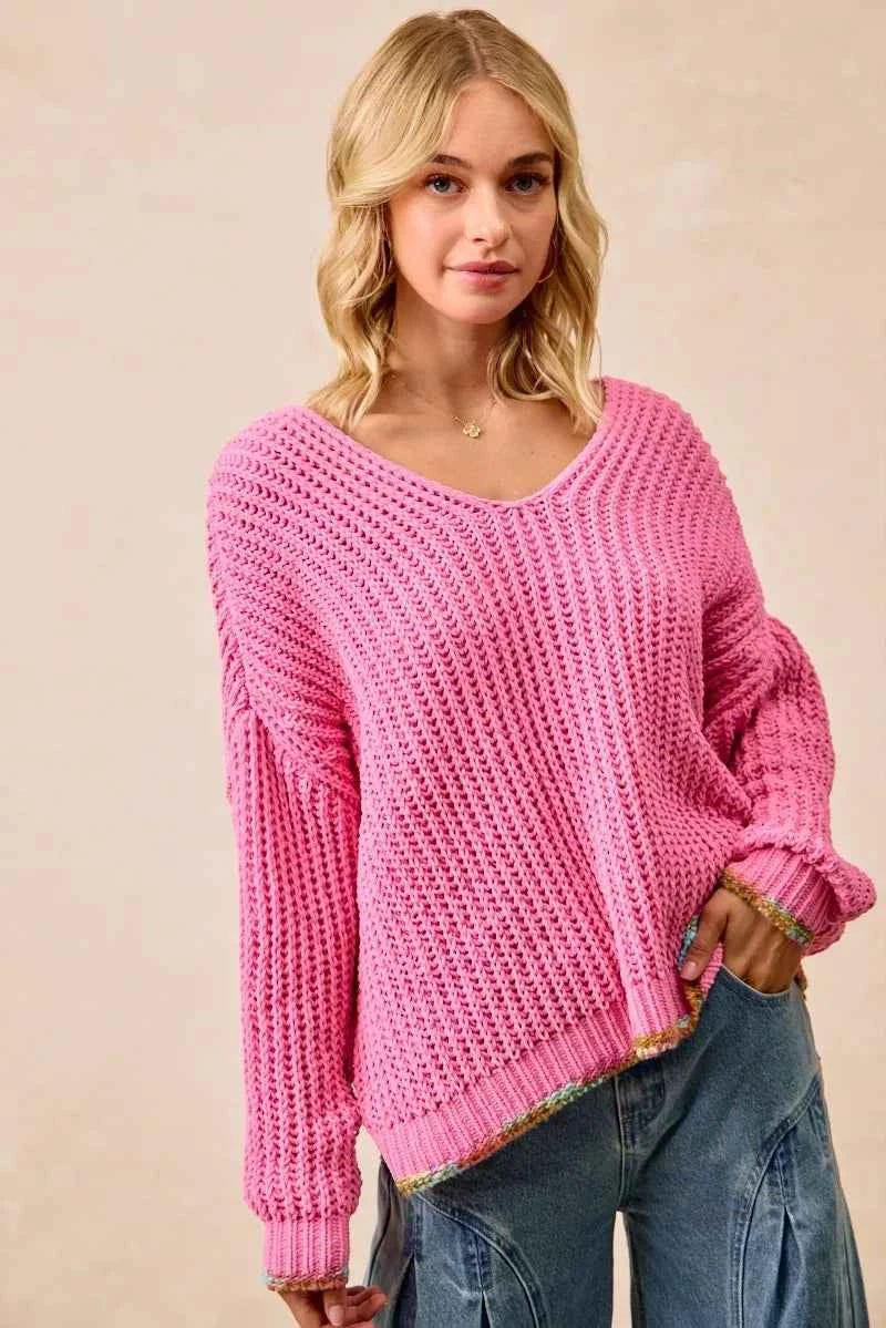BiBi V-Neck Sweater with Colorful Trim 0d39171277f44a58a4bf50a00a6ffd3c-Max-Origin