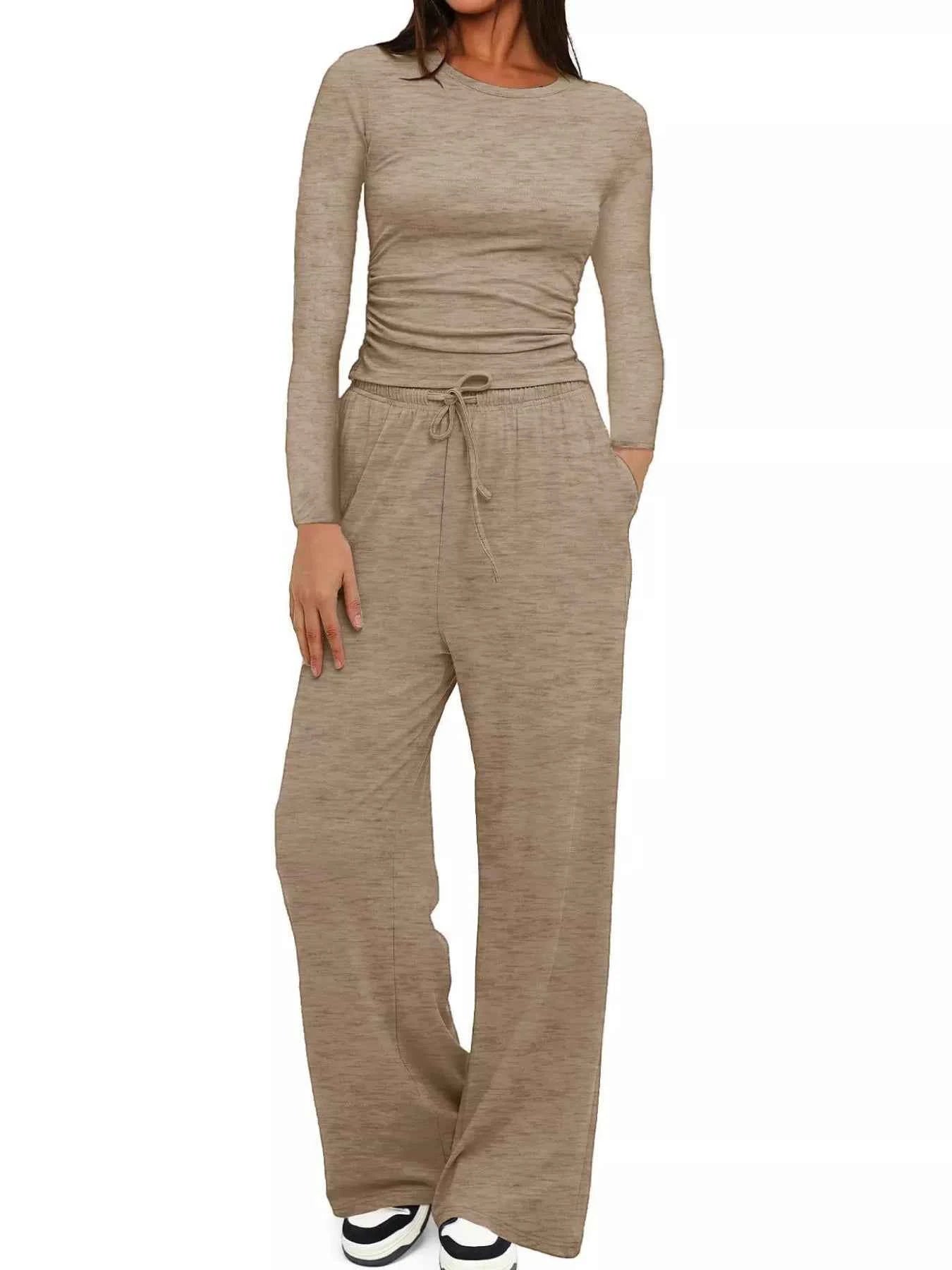 Round Neck Long Sleeve Top and Pants Set Tan 0d39bea9-4c50-4535-8447-881013f12efe-Max-Origin