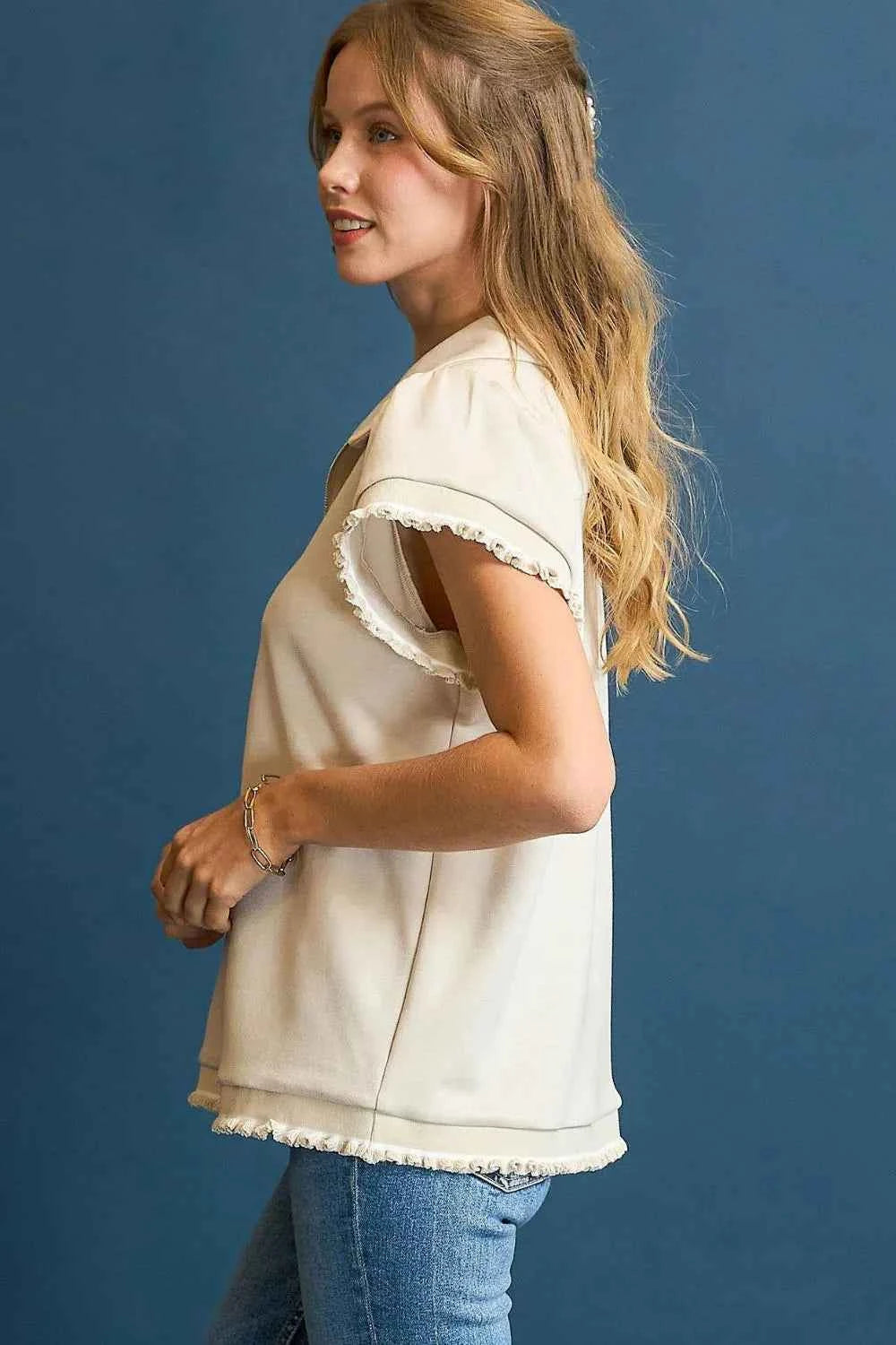 Umgee Frill Hem Half-Zip Collared Blouse 0d41f2e3-9cbc-4e84-9778-b9924bd2107c-Max-Origin