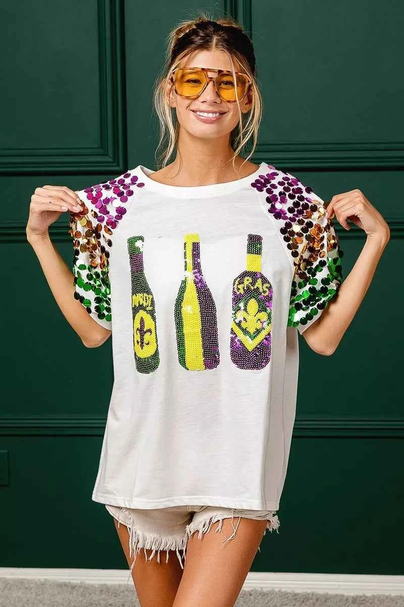 BiBi Sequin Mardi Gras Bottles Spangled Sleeve Top 0d47a557b8ba4603aae1f0a2ff050ca3-Max-Origin
