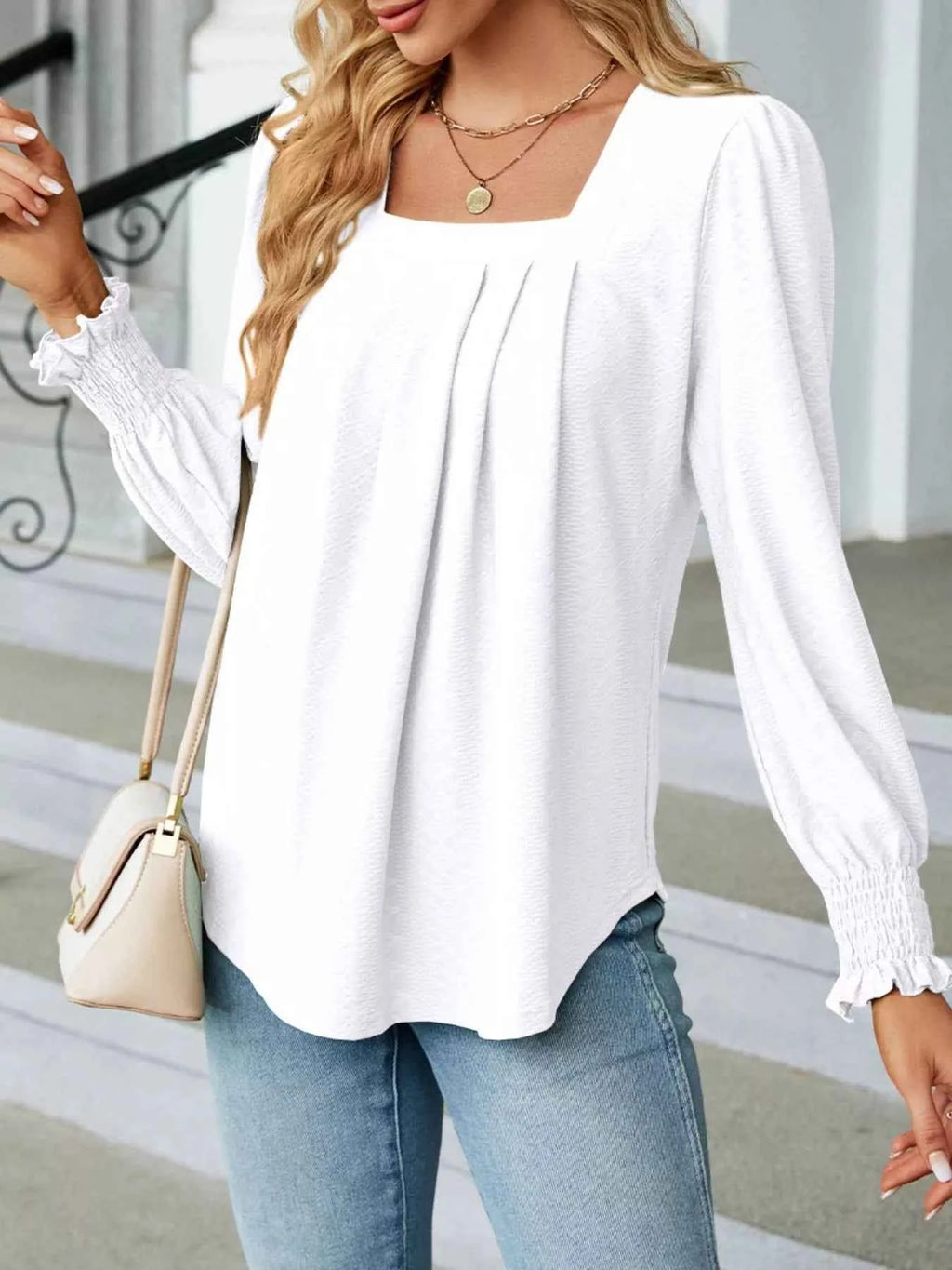 Pleated Square Neck Long Sleeve Top 0d47bd36-f66d-4924-9726-3d4aee99ecd1-Max-Origin