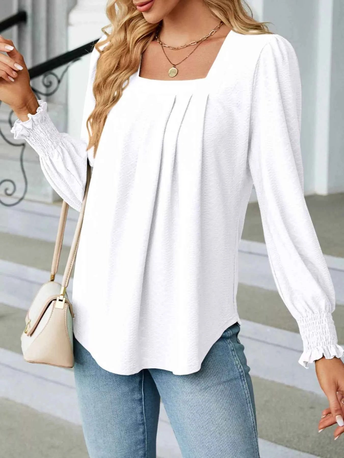 Pleated Square Neck Long Sleeve Top 0d47bd36-f66d-4924-9726-3d4aee99ecd1-Max-Origin