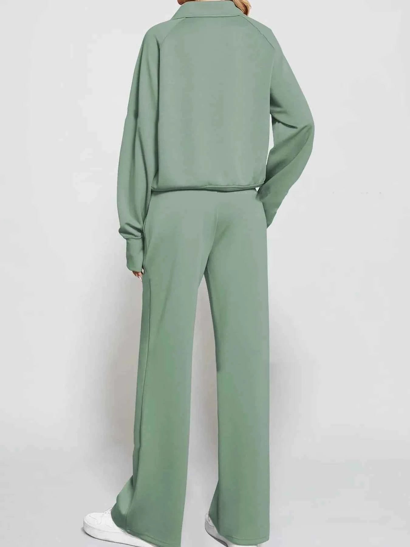 Half Zip Long Sleeve Top and Pants Set 0d49310b1f8c4db49c63940ec09667a8-Max-Origin