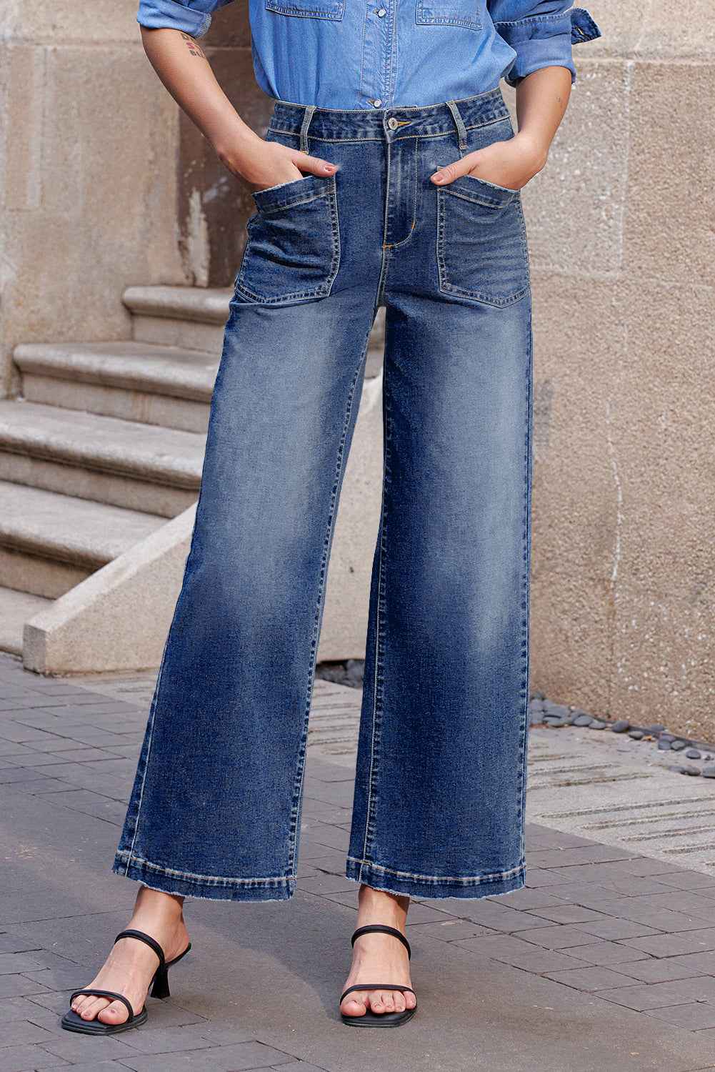 Brown Minimalist Patch Pocket High Waist Shift Jeans 0d4c6edcb55dba72