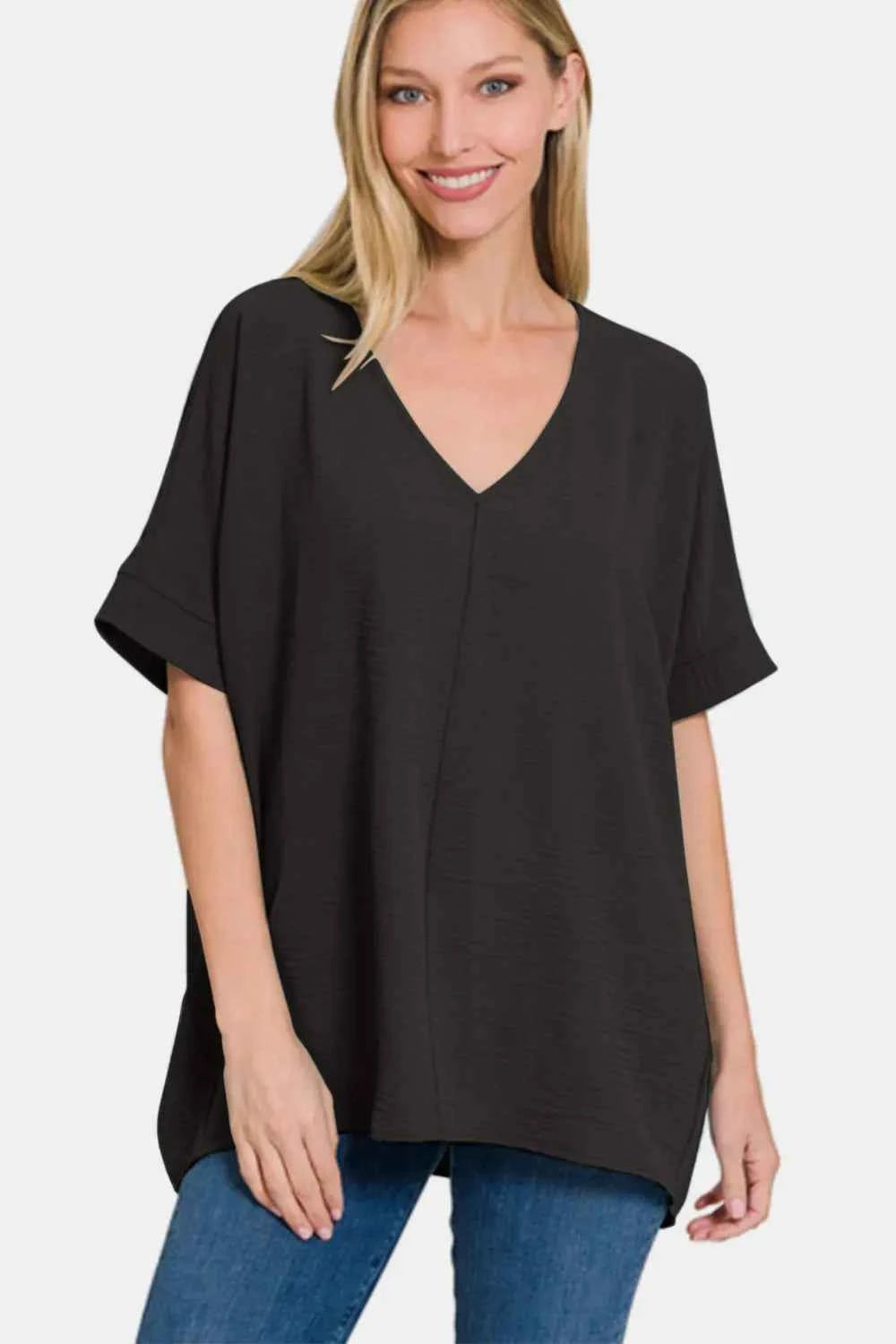 Full Size V-Neck Short Sleeve Top 0d4cb21f-2056-45da-b8e5-860aeeb60e8d-Max