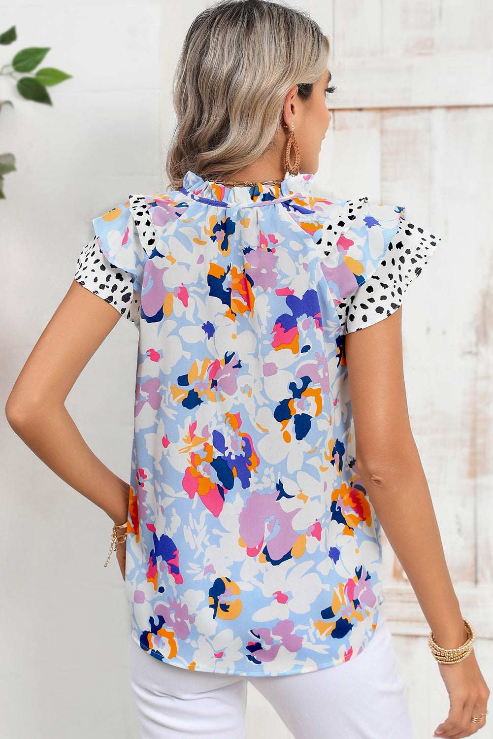 Black Floral Print Ruffle Flutter Sleeve Tied V Neck Blouse 0d501d4ec35ef1e7
