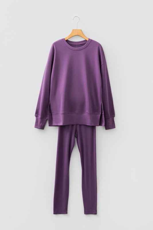 Solid Oversize Sweatshirt and Ribbed Leggings Set 0d5b80d2-bab7-4e53-956e-2aaf88851ed5