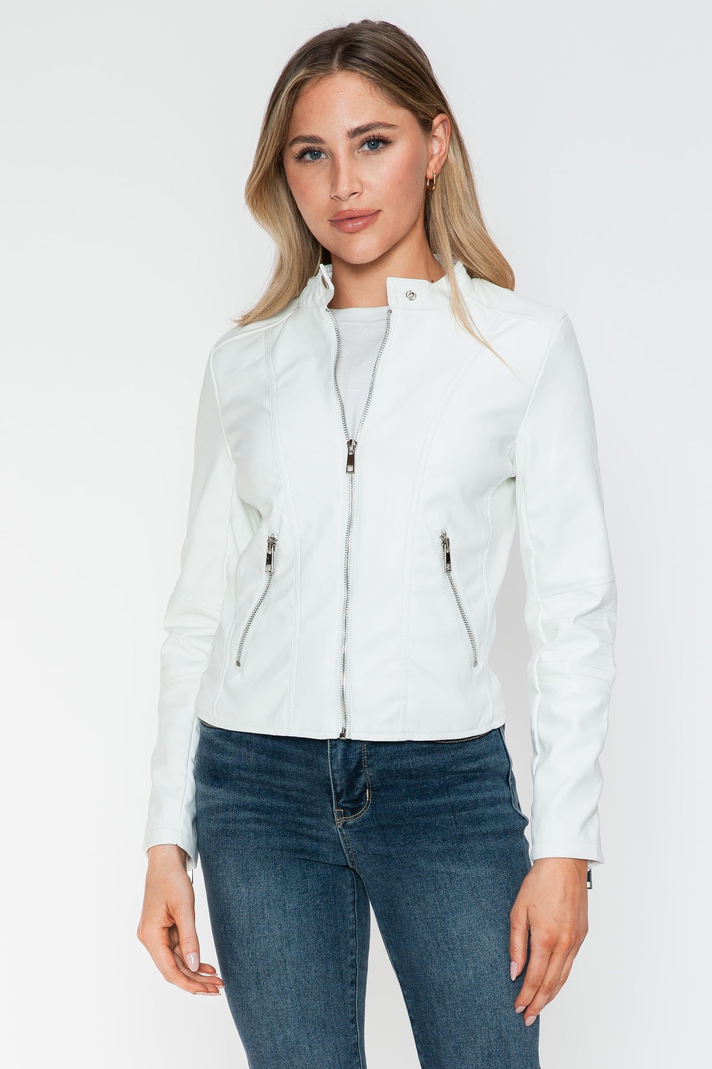 Snobbish PU Leather Zip Up Jacket with Pockets