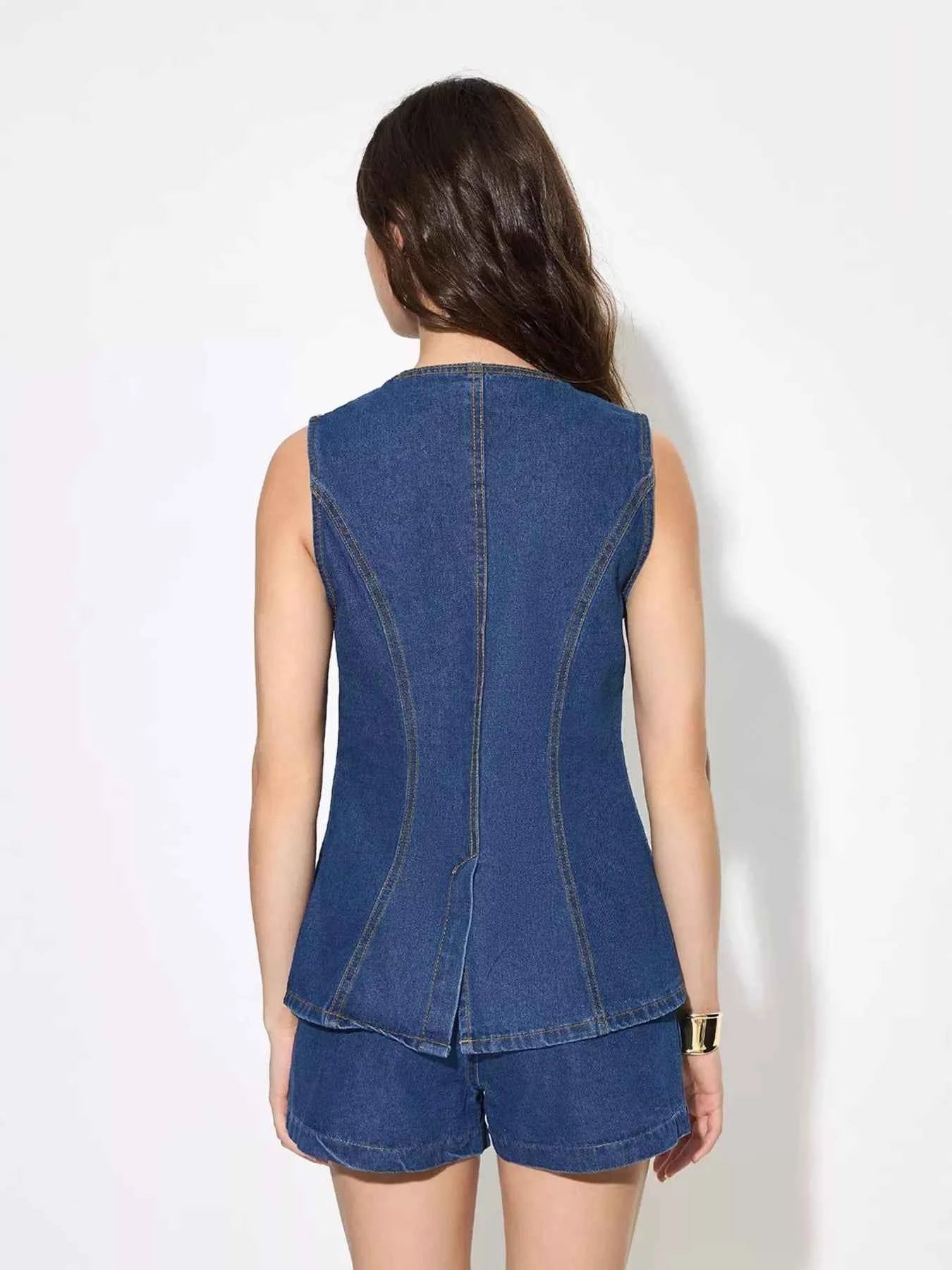 Button Up Sleeveless Denim Top and Shorts Set 0d63e4d41b76424ba4cc58d47443c3f0-Max-Origin