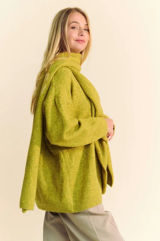 Davi & Dani V-Neck Dropped Shoulder Sweater with Scarf 0d711d9c-6cc3-465f-932c-b7936d1a3355-Max