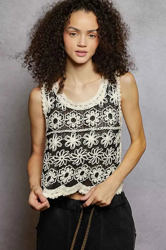 POL Floral Round Neck Cropped Crochet Sleeveless Top with Scalloped Edge 0d72a320-8832-4efc-8d76-66e7eccf8336-Max-Origin