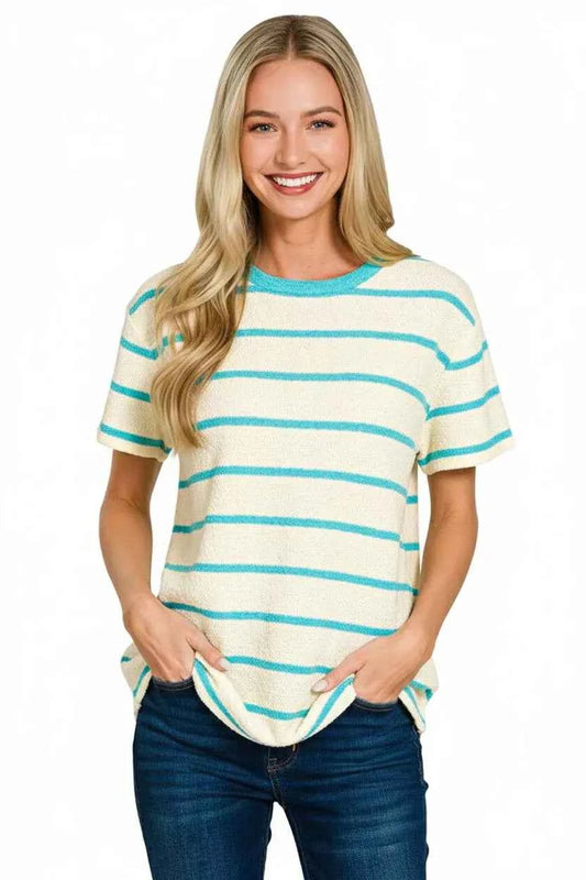 Textured Striped Crew Neck T-Shirt 0d7f8518-2d98-479d-bd6d-5a21b6690942-Max-Origin