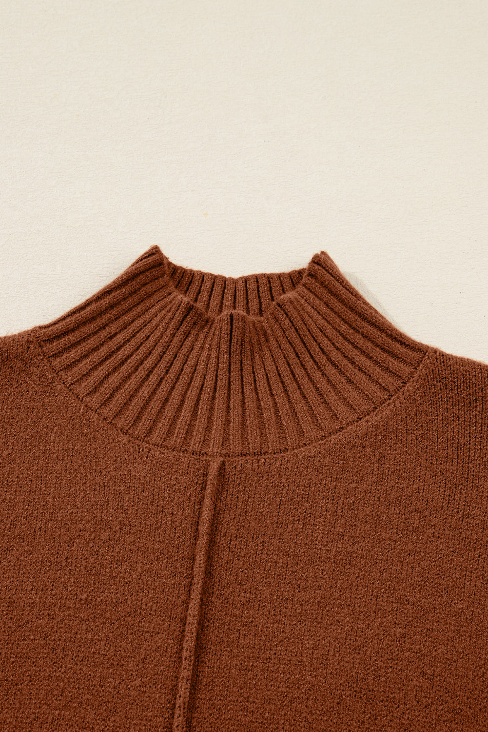Chestnut Ribbed High Neck Front Pockets Center Seam Shift Sweater Dress 0d810d8251374bd9