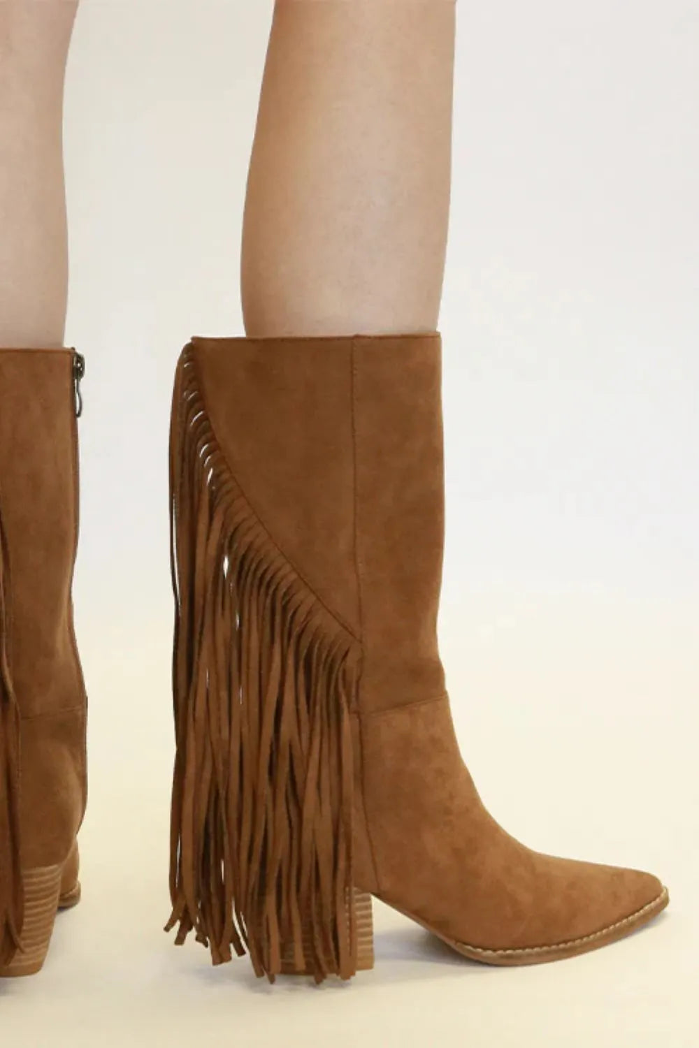 Beast Fashion Suede Fringe Point Toe Boots Coffee 0d827d90-47cd-4611-9e11-2a886814a783-Max