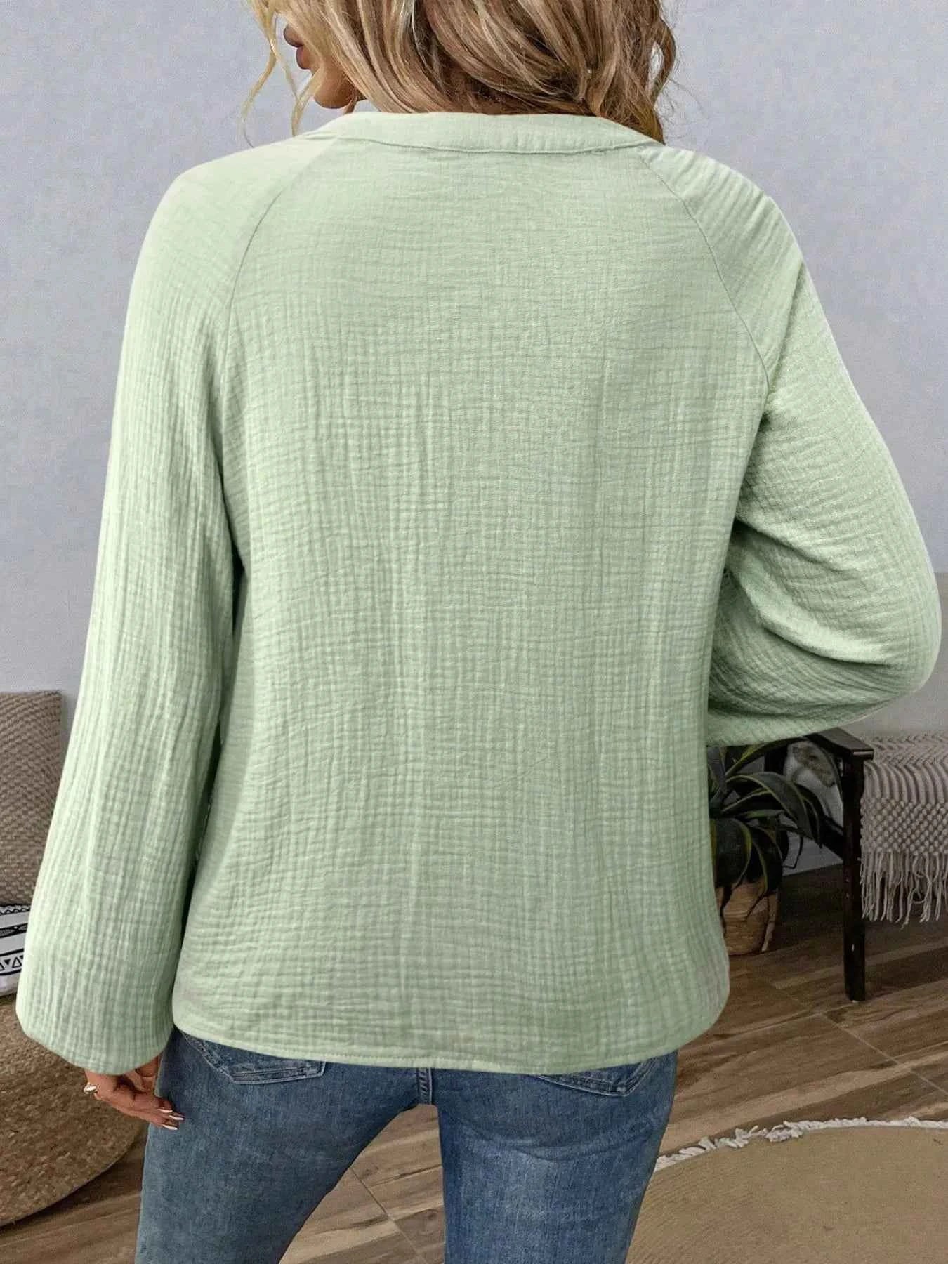 Paisley Pattern Notched Long Sleeve Blouse 0d8596d2db0e4c2abc52c3d751351e77-Max-Origin