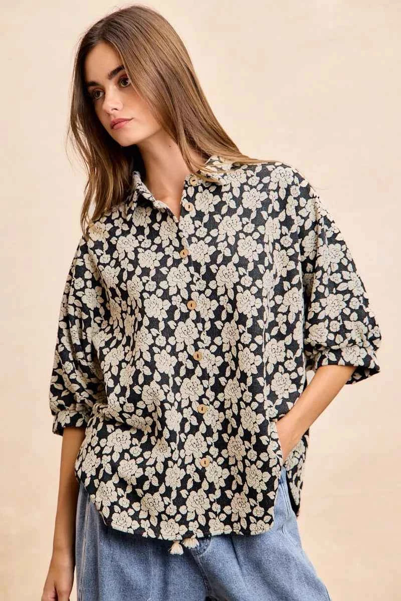 BiBi Floral Jacquard Short Dolman Sleeves Shirt 0d8698cd367b40f3b50c71bf3ce4824e-Max-Origin