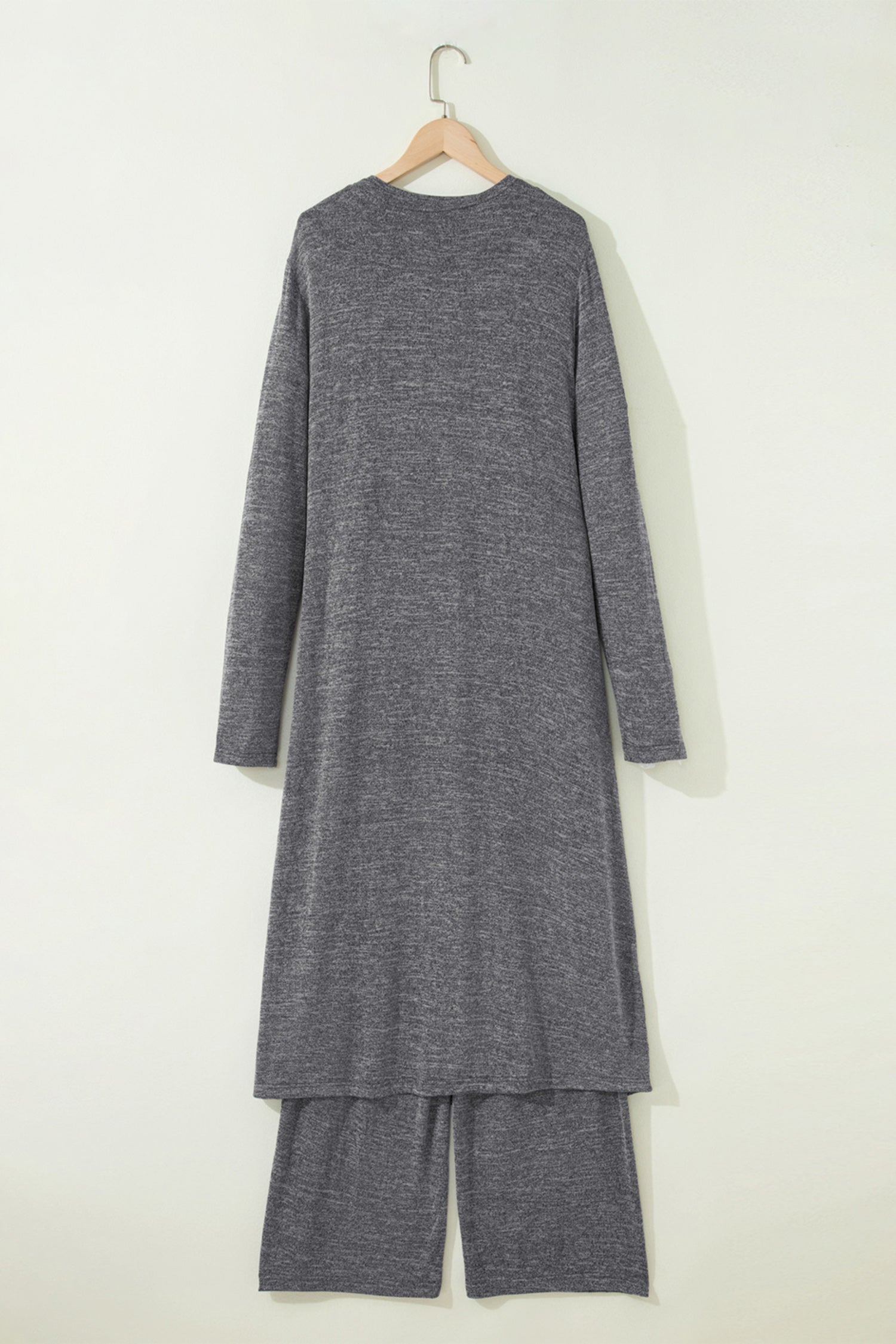 Dark Grey 3pcs V Neck T Shirt Ribbon Knot Pants Open Duster 3pcs Lounge Set 0d8d91997af76eea