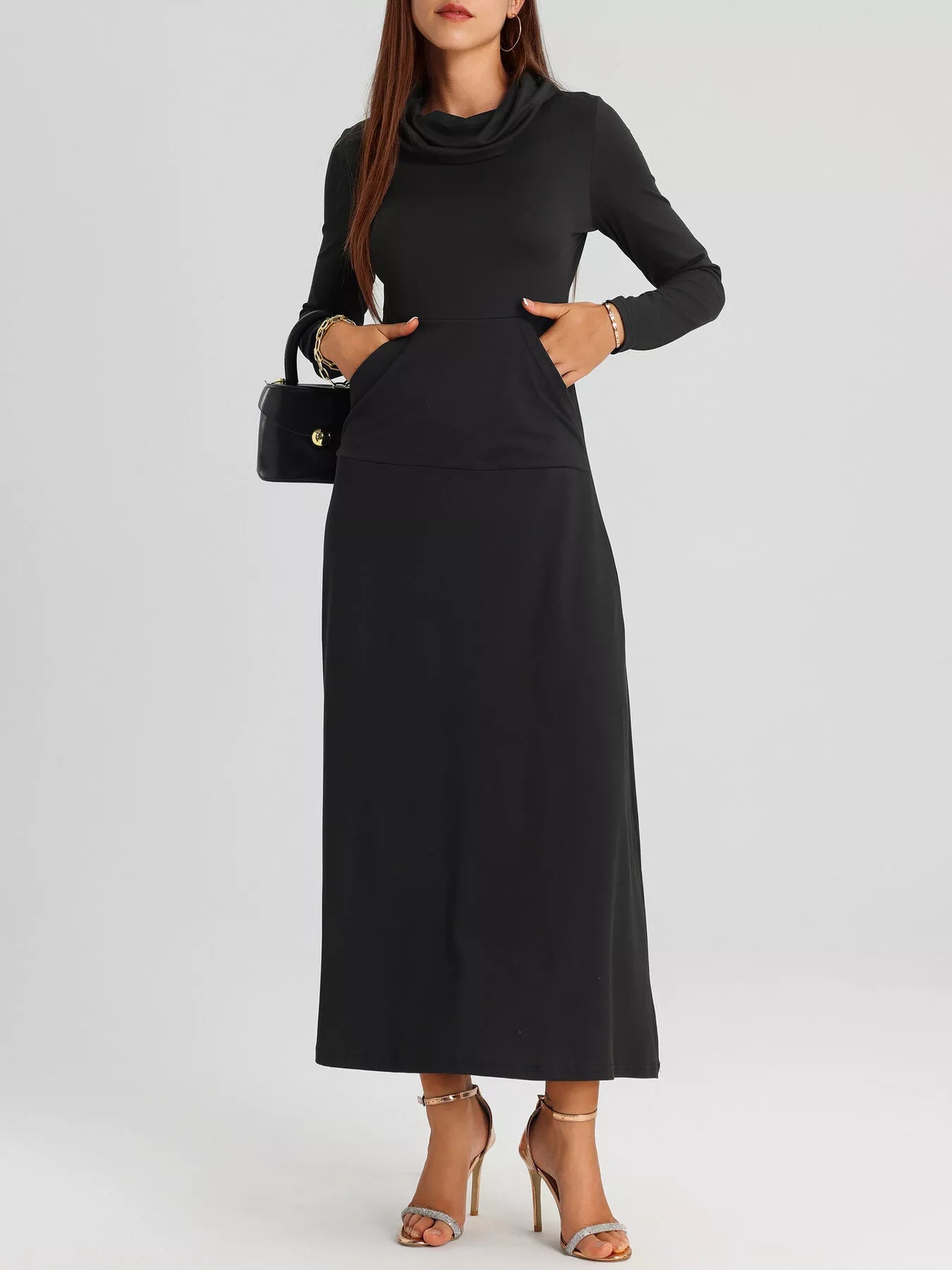 Cowl Neck Long Sleeve Midi Dress Black 0d9245f7d09944c58692db6f11c9a34c-Max-Origin