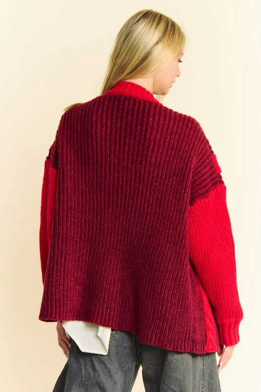 Davi & Dani Cable-Knit Color Block Open Front Cardigan 0daad32e-3574-439f-b36c-39a0ff778236-Max