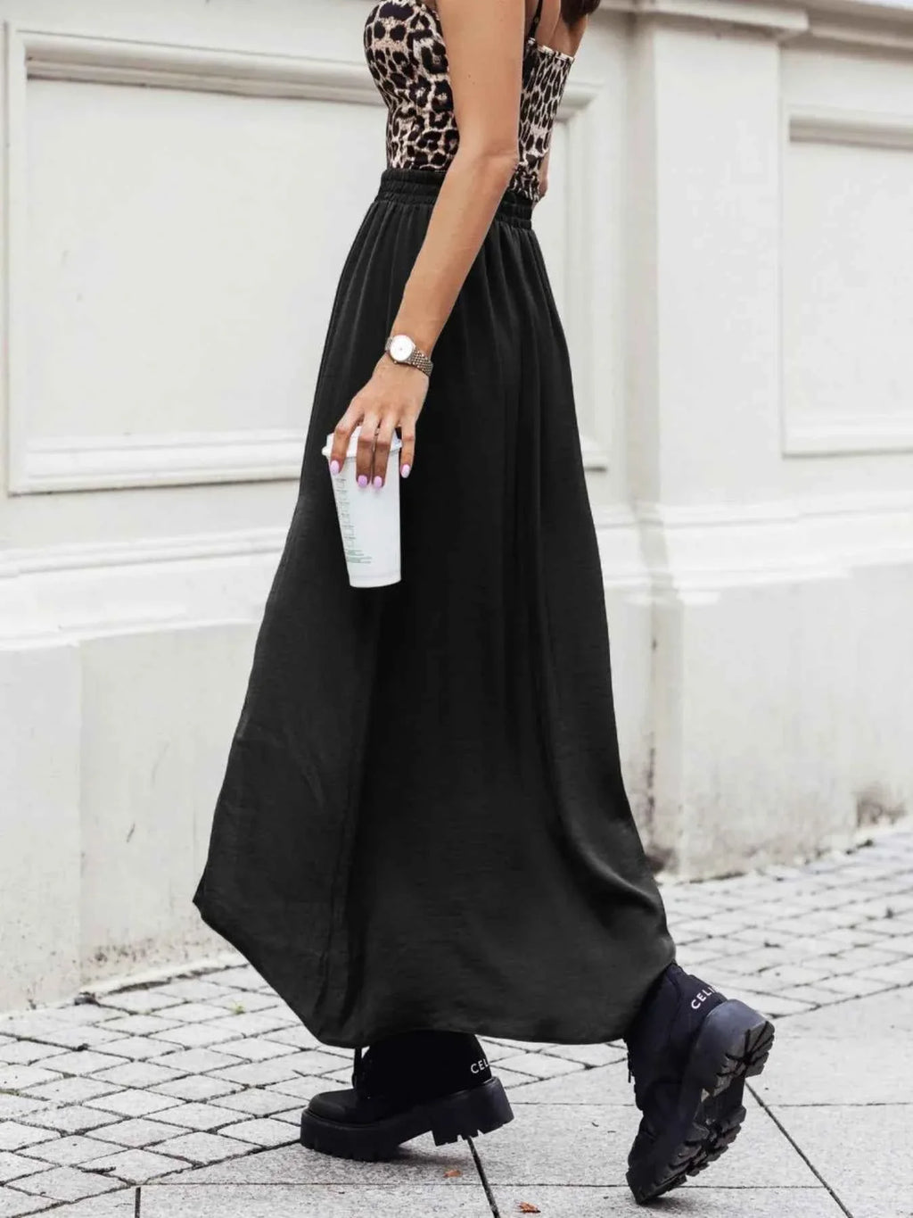 Elastic Waistband High-Slit Maxi Skirt 0dbad081ea844726a16bf94259f56516-Max-Origin