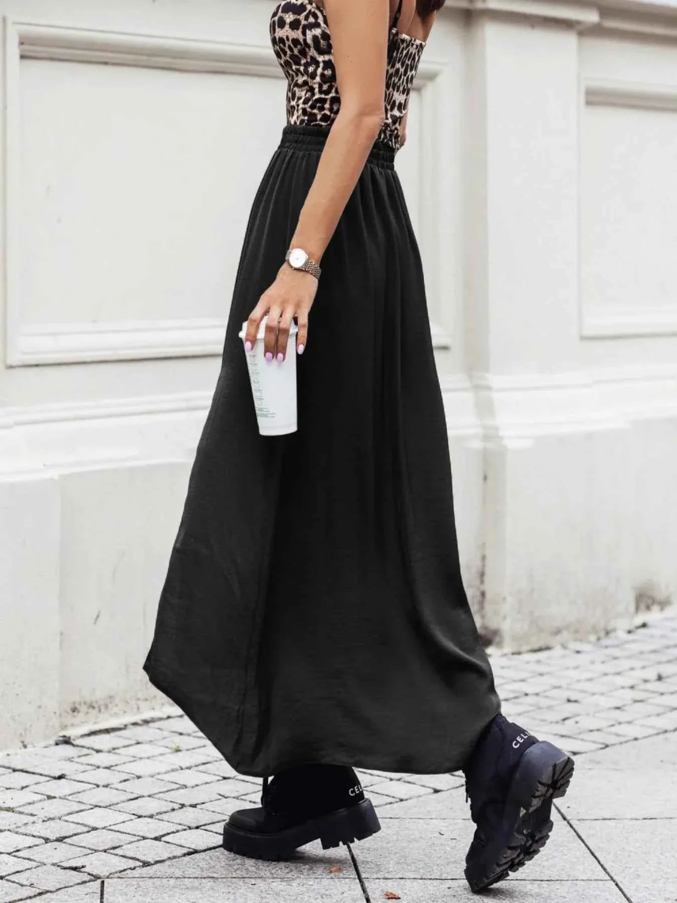 Elastic Waistband High-Slit Maxi Skirt 0dbad081ea844726a16bf94259f56516-Max-Origin