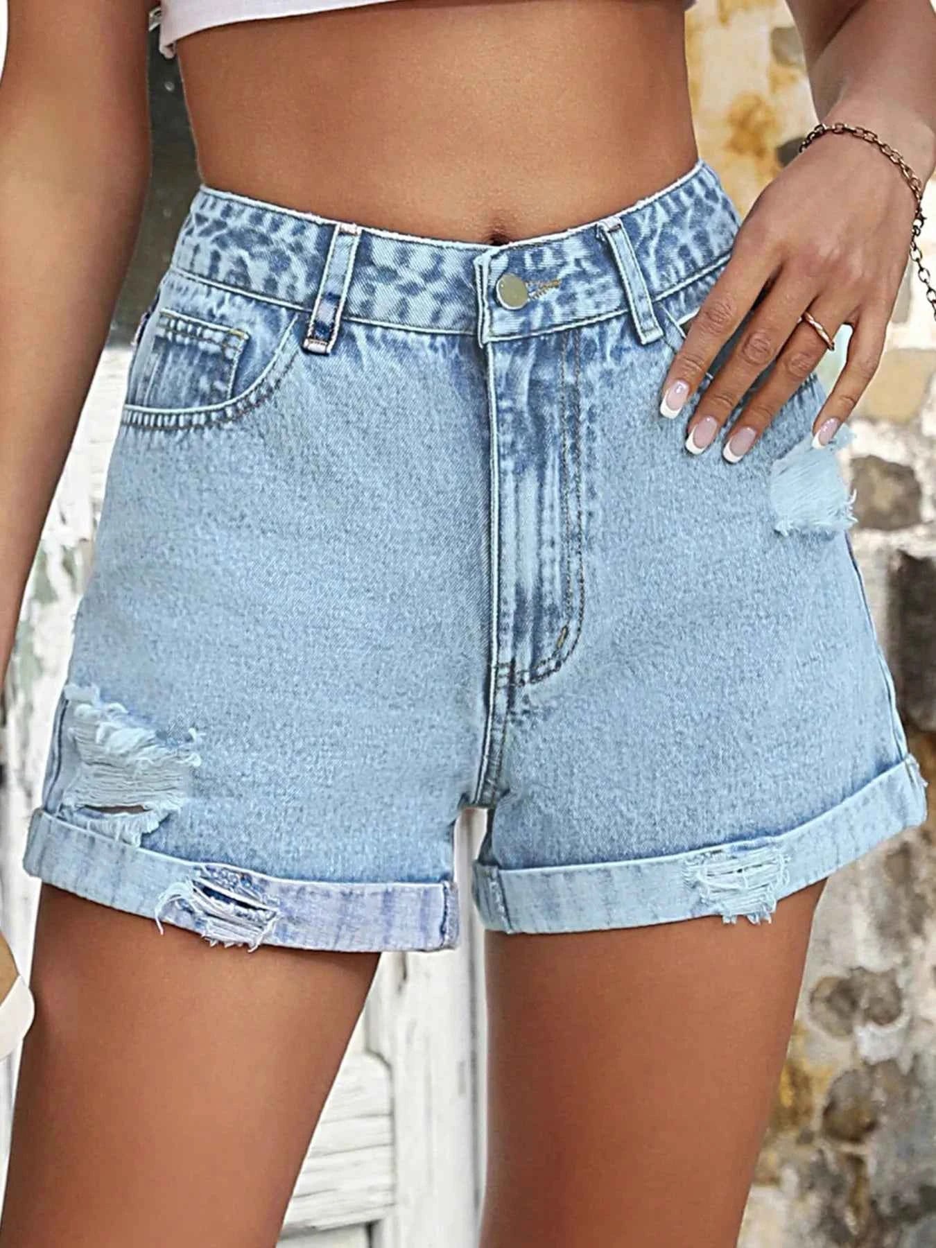 High-Waisted Distressed Denim Shorts 0dcdd91036ba4f7caadaec19a0d5075f-Max-Origin