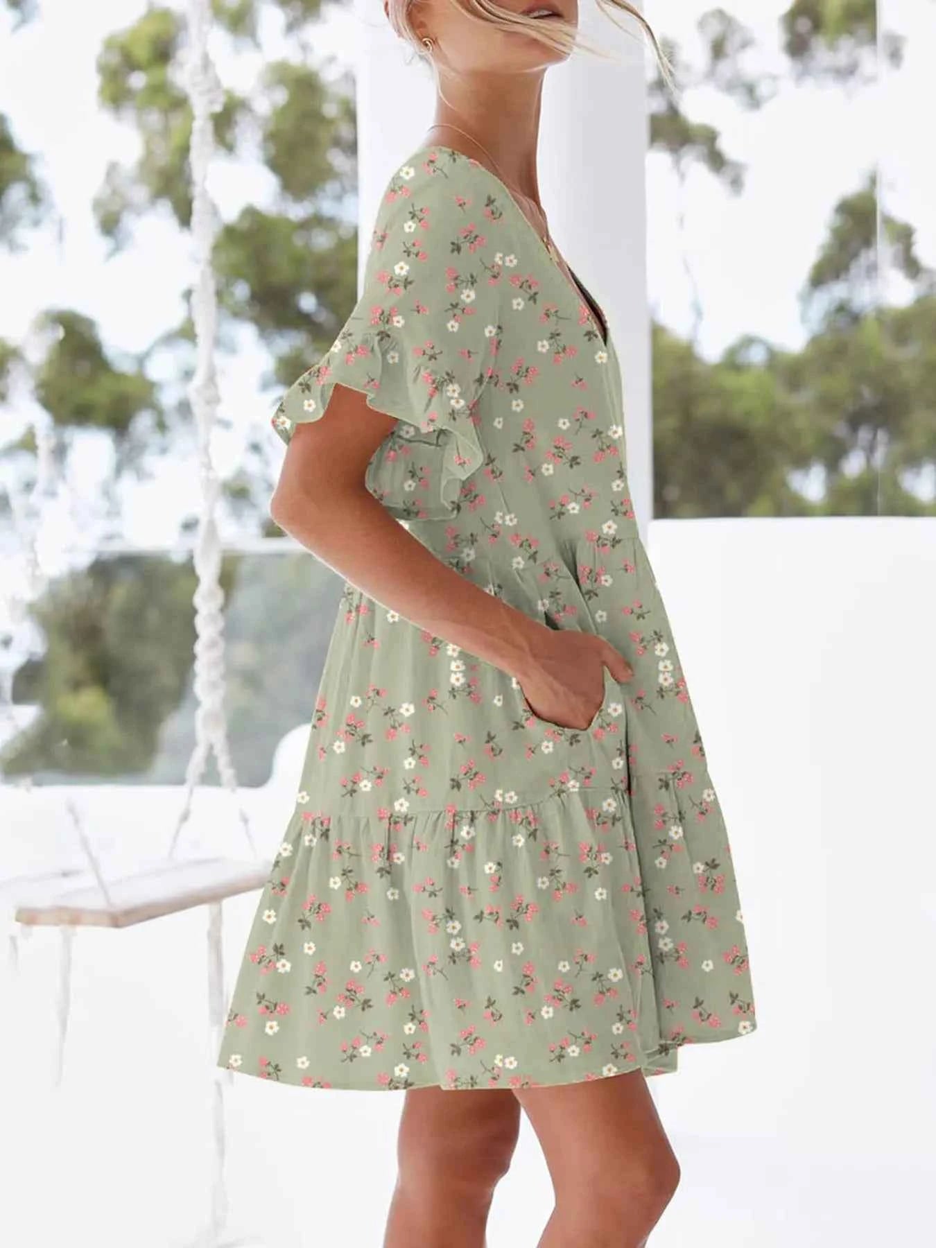 Polka Dot V-Neck Short Sleeve Mini Dress 0dcf54d1442f46e9b53e4c69f9fc0b83-Max-Origin