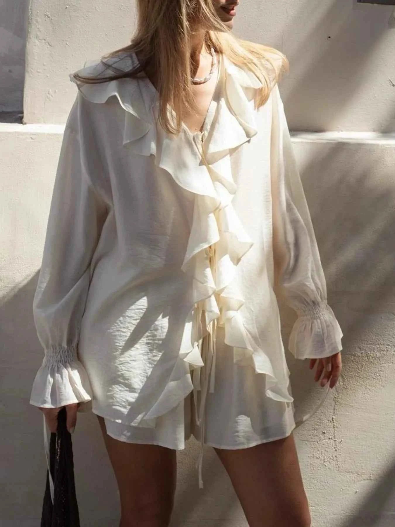 Ruffled Long Sleeve Shirt and Shorts Set 0ddb90ff592d4fda8de8cb273b34e2e7-Max-Origin