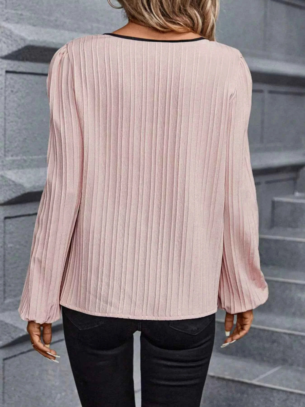 Textured Notched Long Sleeve Blouse 0ddcda05304c4975bb5f323d2e49dabb-Max-Origin
