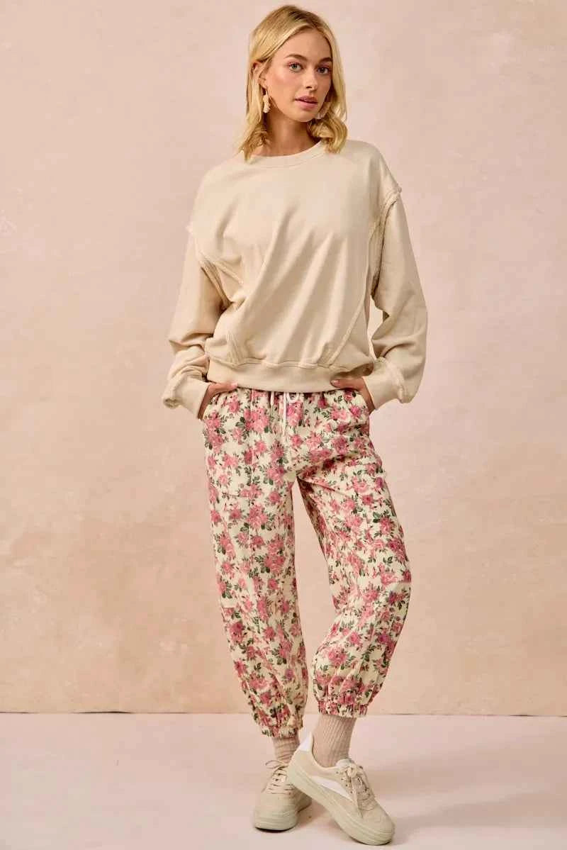 BiBi Floral Printed Twill Drawstring Pants With Elastic Band 0de28e220b3049c59ccddac4dff57072-Max-Origin