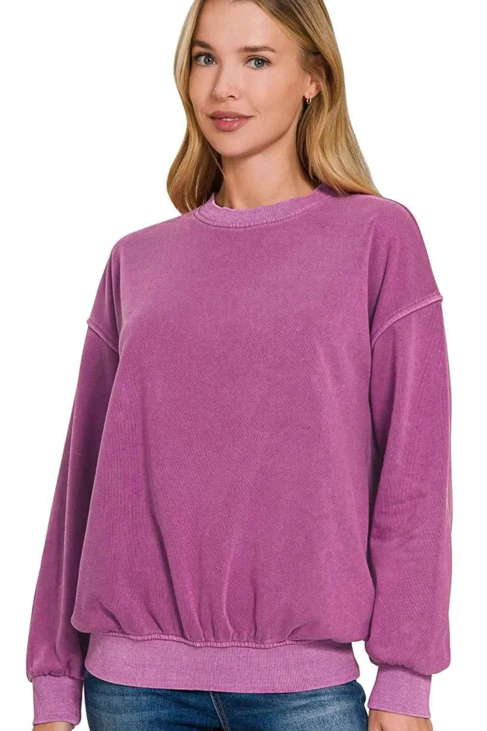 Zenana Soft Fleece Pigment Dye Round-neck Sweatshirts LT PLUM 0dec0937-2e09-4534-b2d6-12ca0afe4670-Max-Origin