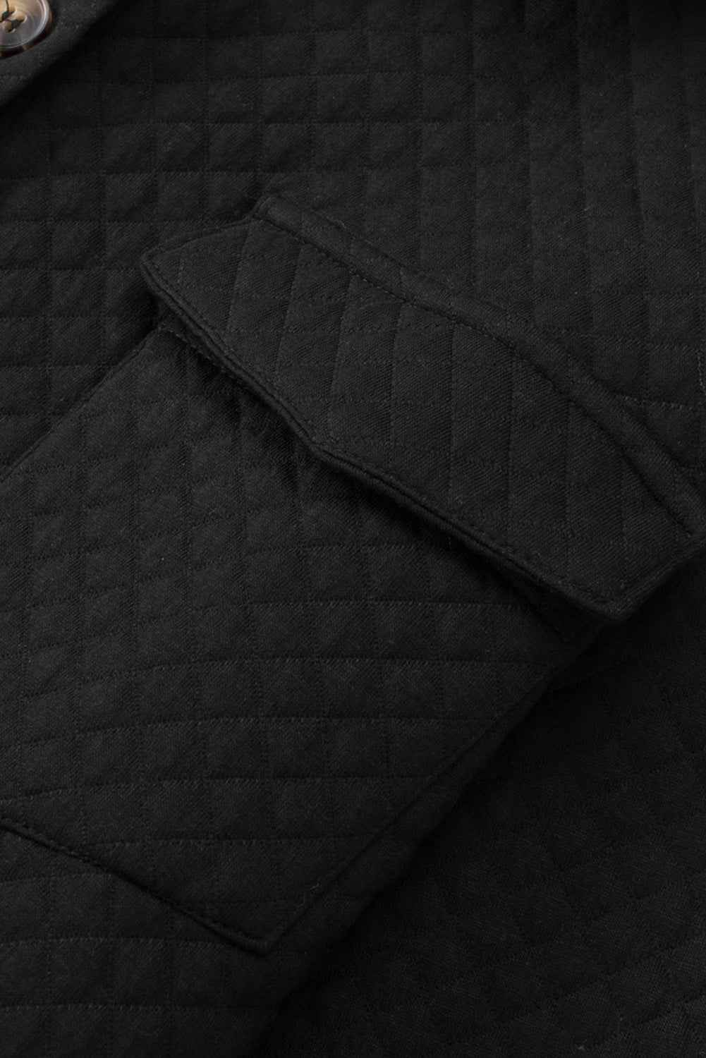 Black Lattice Texture Retro Flap Pocket Button Quilted Shacket 0df5497f416bf2af