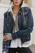 Fake Two-Piece Hooded Zip-Up Denim Jacket Dark Blue 0df7273e-56a1-4896-9c84-fdc194b16f76-Max