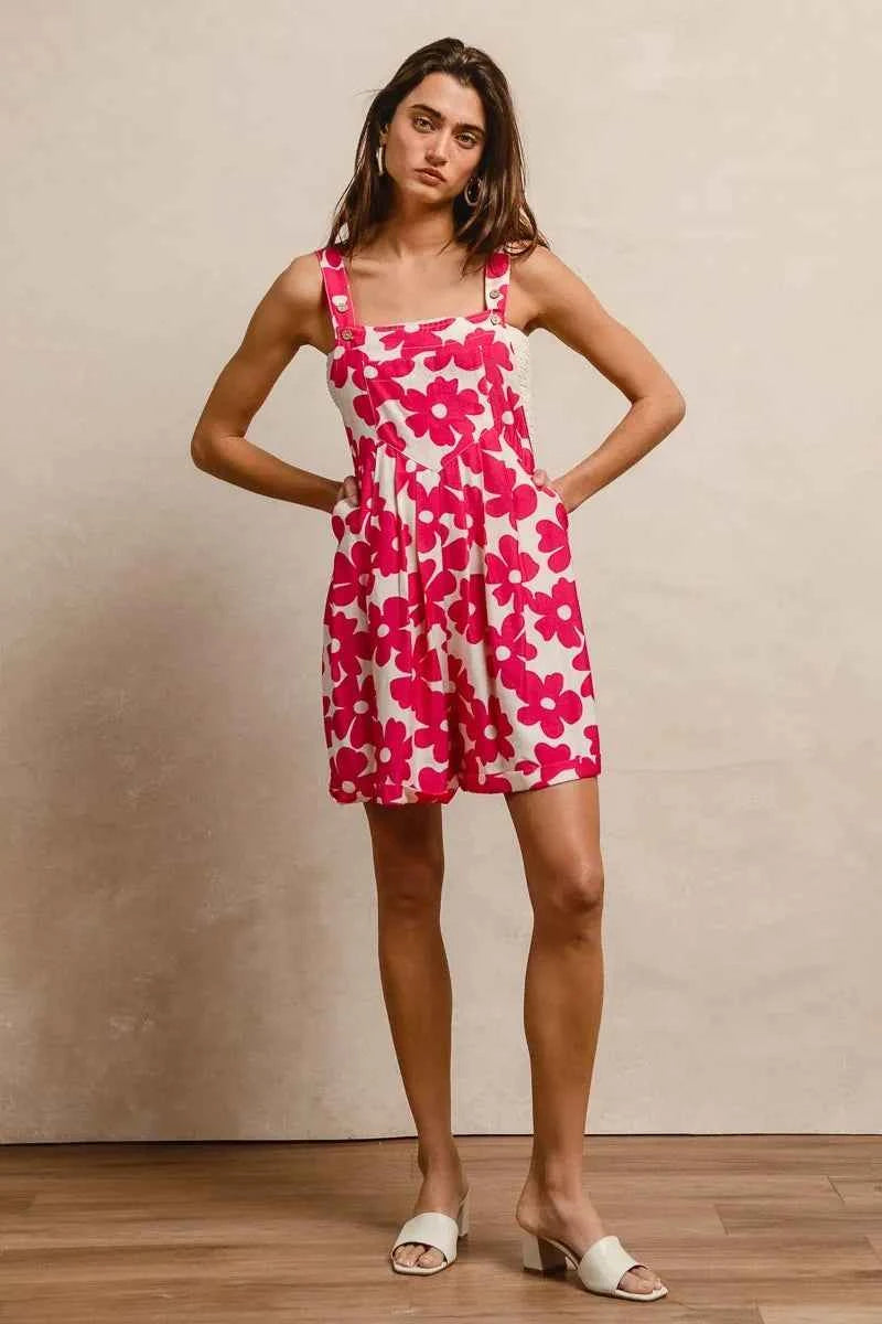 BiBi Floral Prints Tuck Detail Short Overall With Pockets 0df741b9416b4038b34918d4f8207755-Max-Origin