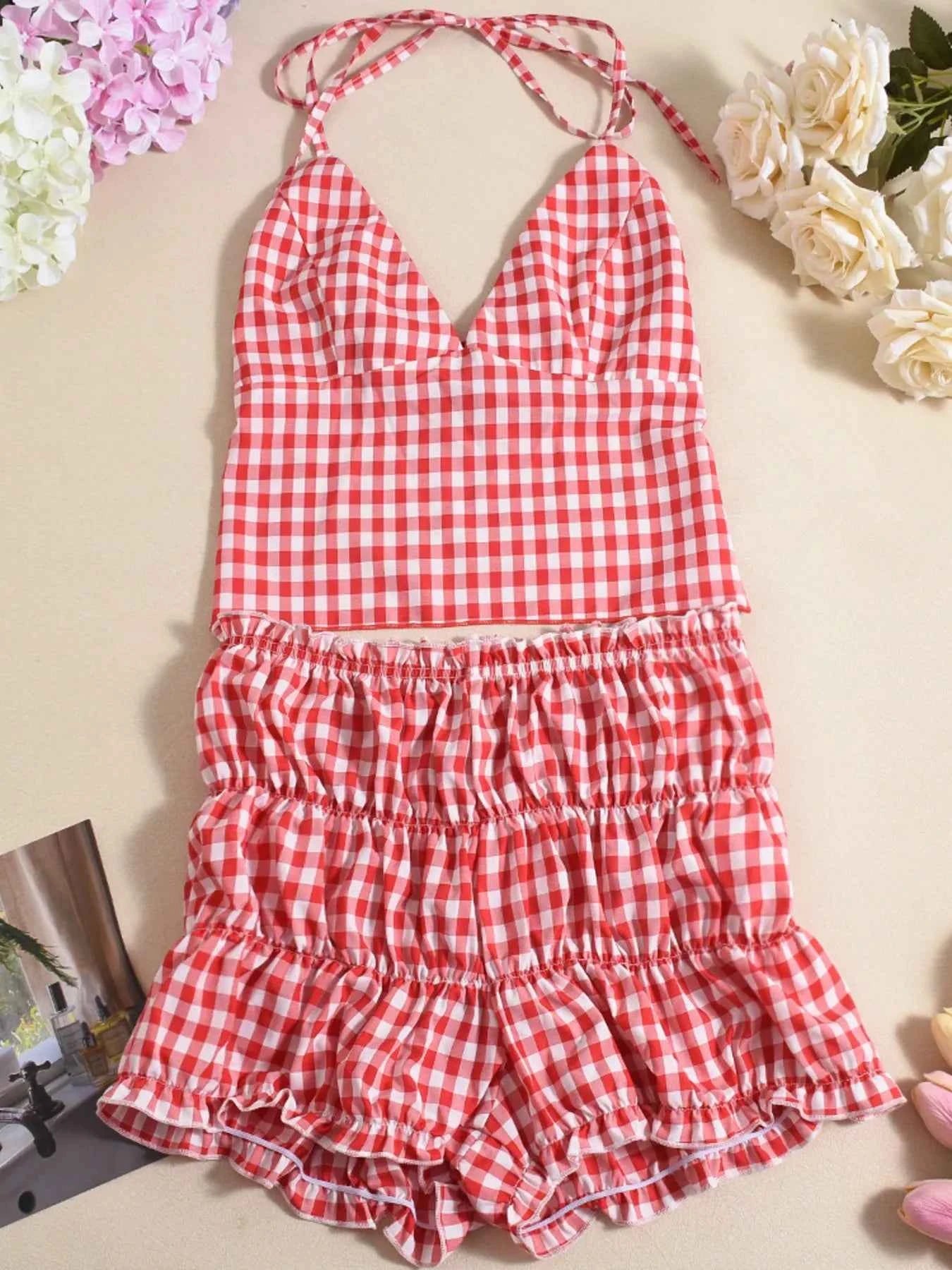 Plaid Halter Neck Cami and Shorts Set 0dfc2d20ee874f4aa428c837a362f85a-Max-Origin